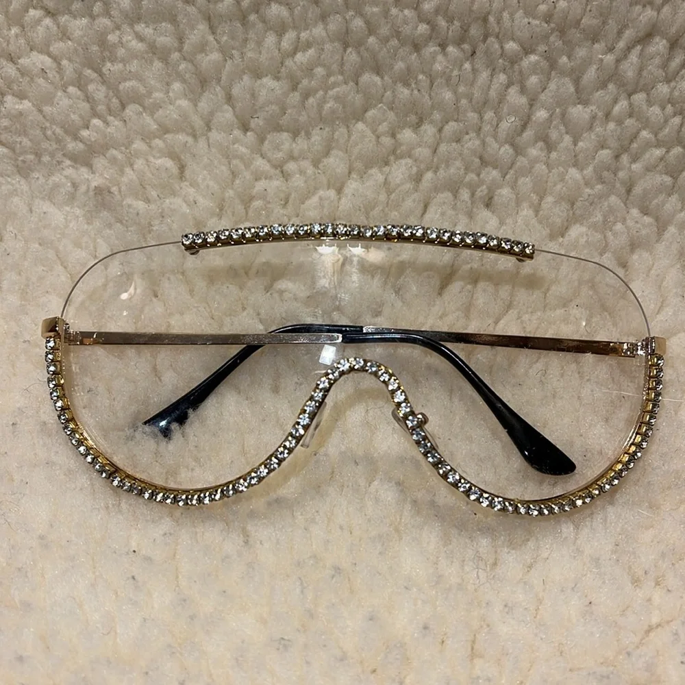 Crystal Embellished Gold and Black Sunglasses